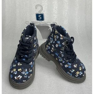 Oshkosh Floral Flower Print Blue Fashion Boots Toddler Girls Size 5 NEW